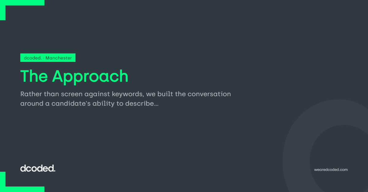 The Approach — dcoded. Manchester tech recruitment