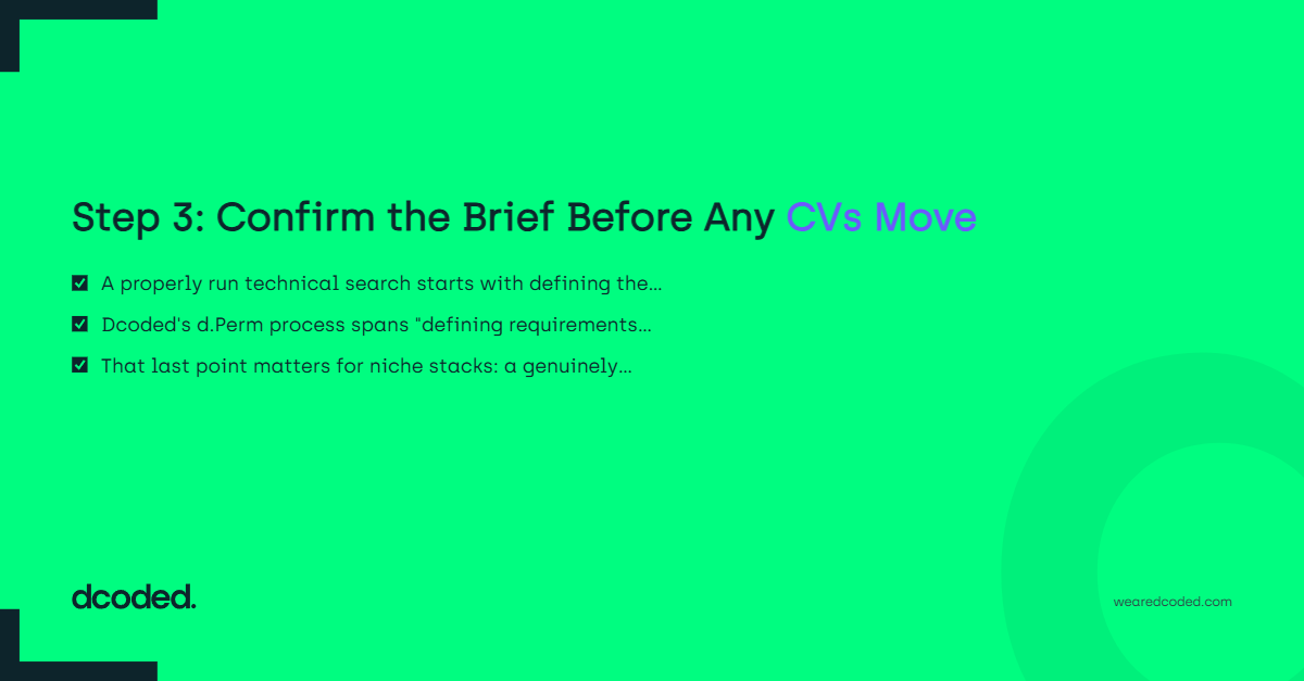 Step 3: Confirm the Brief Before Any CVs Move — dcoded. Manchester tech recruitment